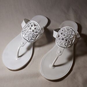 White Plastic Flip Flop Style Shoes Hard Plastic With Sparkle Design